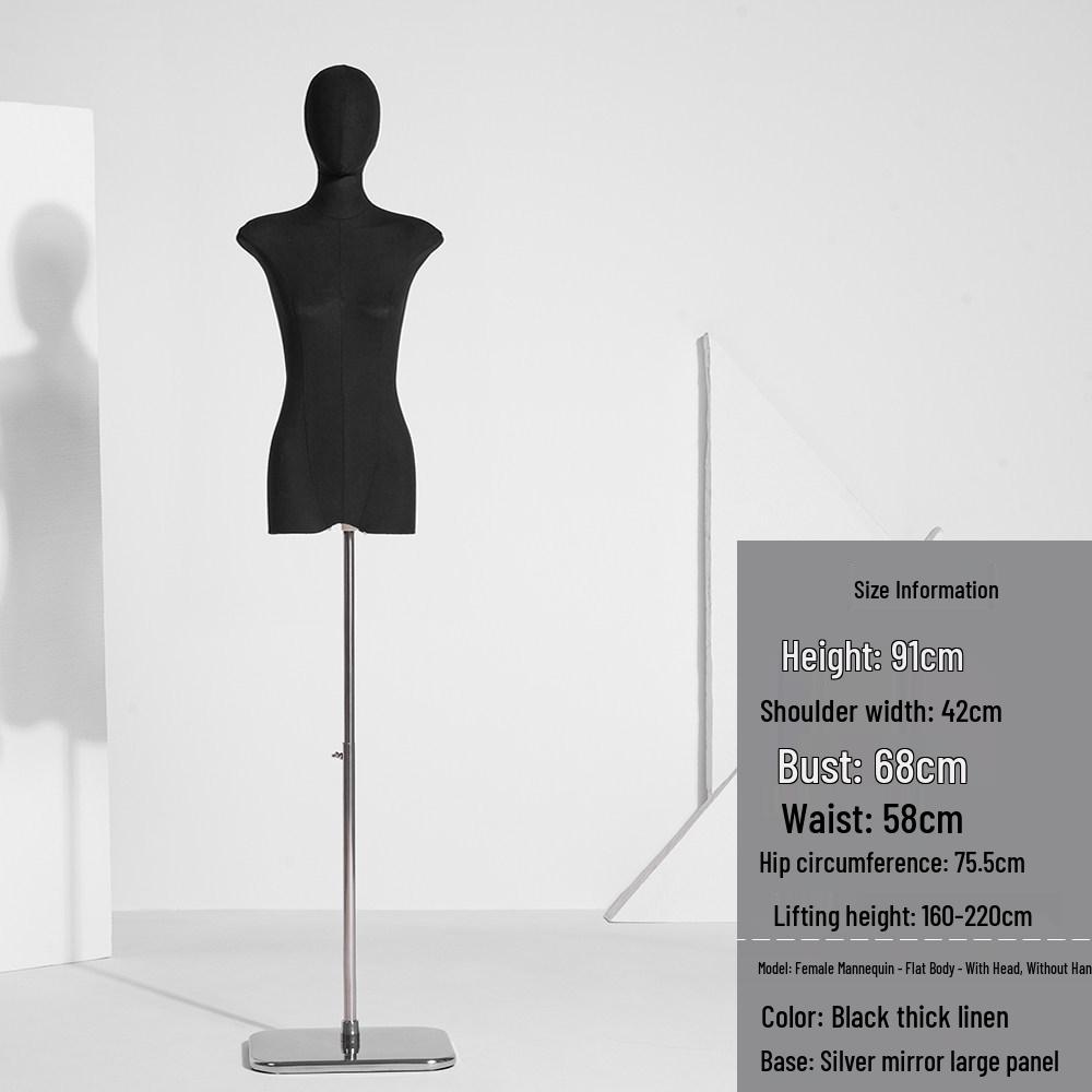 Korean Style Women's Clothing Flat Chest Mannequin Display Stand - Black Full Body