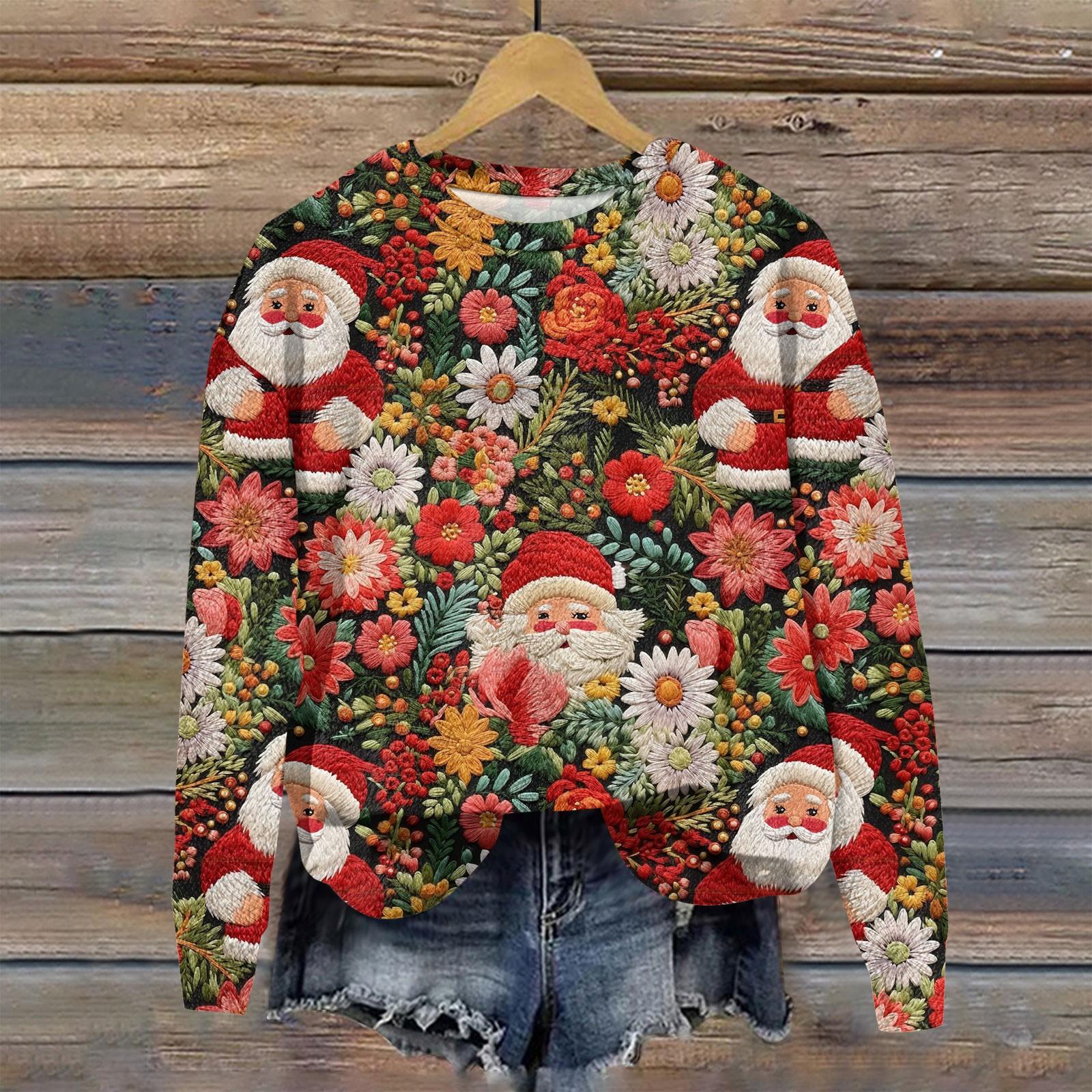 

Женская мода с длинным рукавом плюшевый принтованный свитшот пуловер топ XL красный