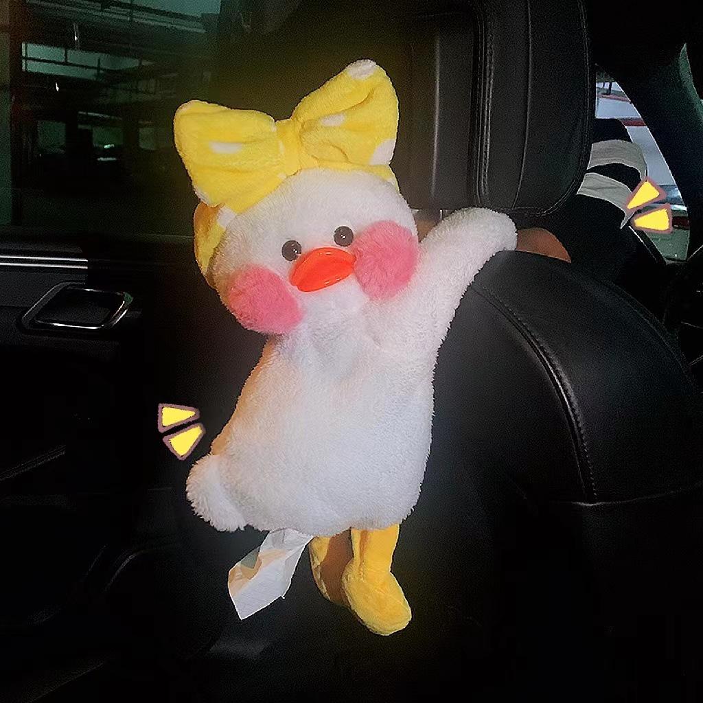 Creative And Adorable Car Paper Towel Holder Plush Material Approx. 48*19cm Green Flower Duck