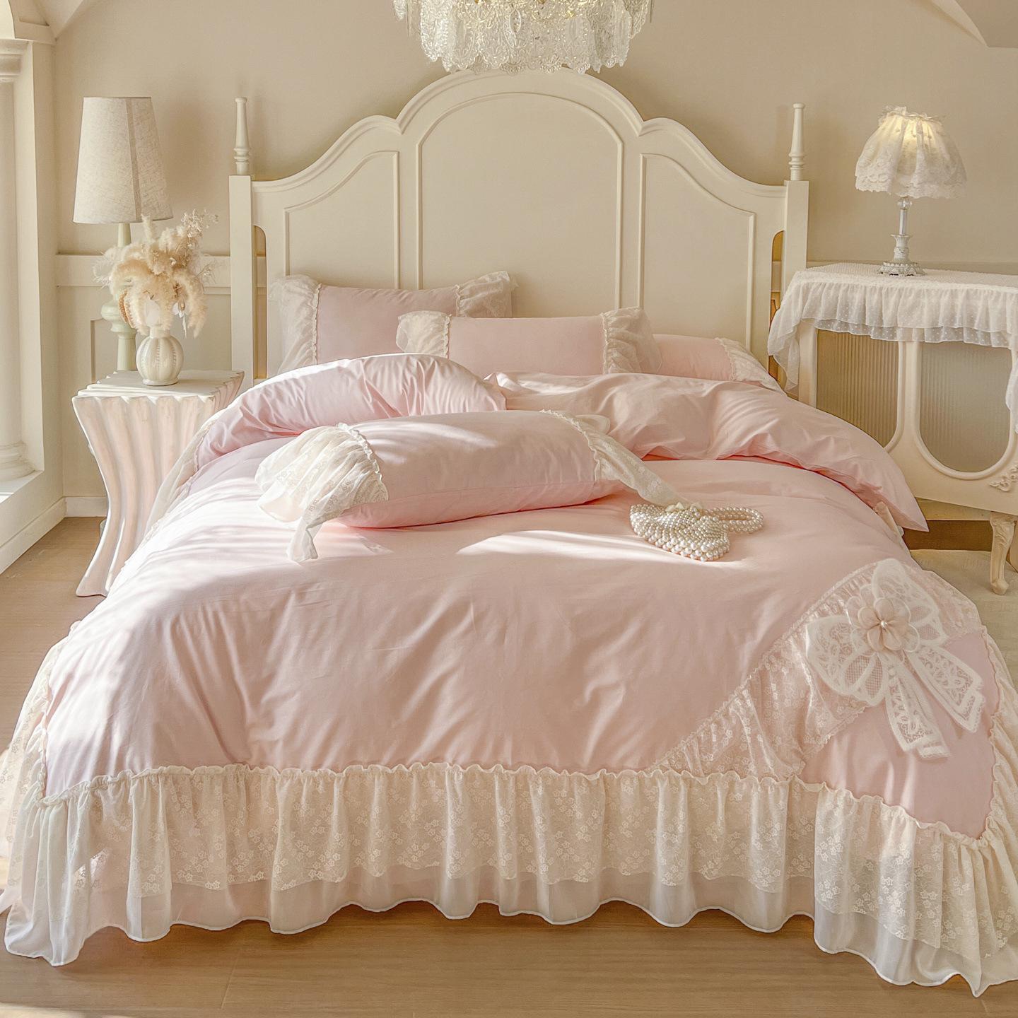 French Light Luxury Pink Cotton Lace