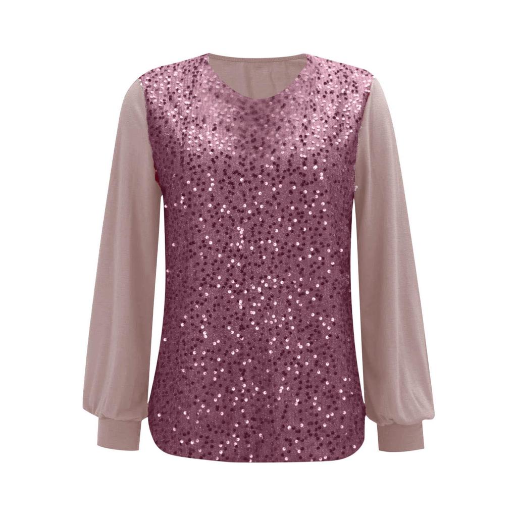 2025 European & American Women's Casual Sequin Round Neck Long Sleeve Pullover