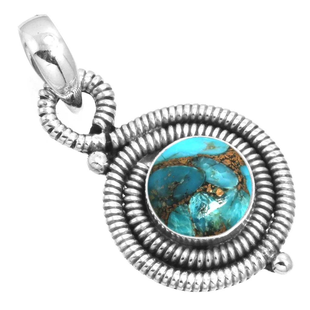 925 Sterling Silver Pendant Women Gemstone Handmade Jewelry Christmas Gift Blue Green Purple Copper Turquoise Pearl Lapis Mother Of Pearl Victorian