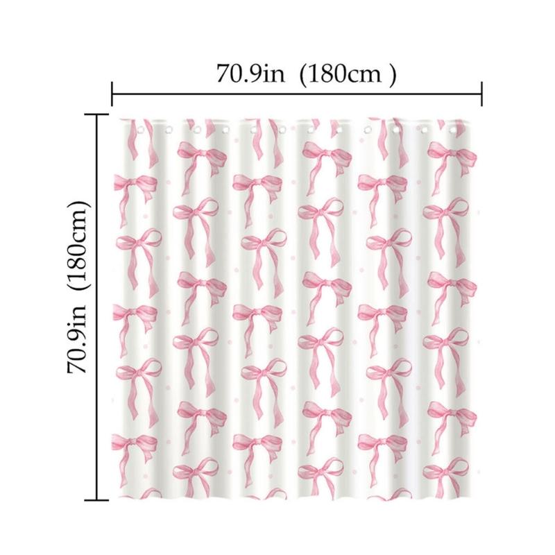 Stylish Bowknot Bath Curtain Water Resistant Fabric Shower Curtain Easy Maintenances Household Hotel Bathroom Use