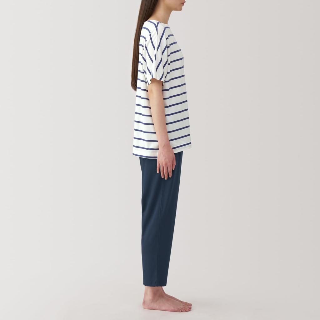 MUJI Smooth and Cool Short Sleeve Loungewear Blue Size FD1LBA5S Women's Set, Striped, Small,