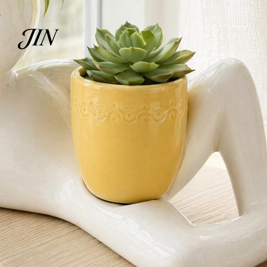 Home Decoration Planter Lazy Guy Planter, Little Character Flowerpot Ornament, Creative Lying Durable Humanoid Double Pot for Succulents Garden Decor