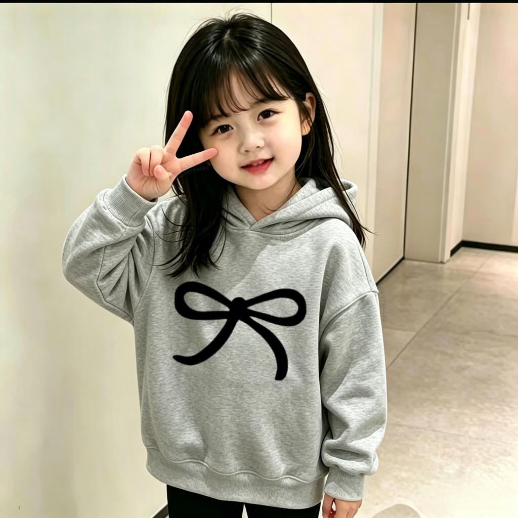 Latest Model - Children's Casual Warm Hooded Sweater. Boys' and Girls' Fashionable Bow-print Pullover Hoodie.