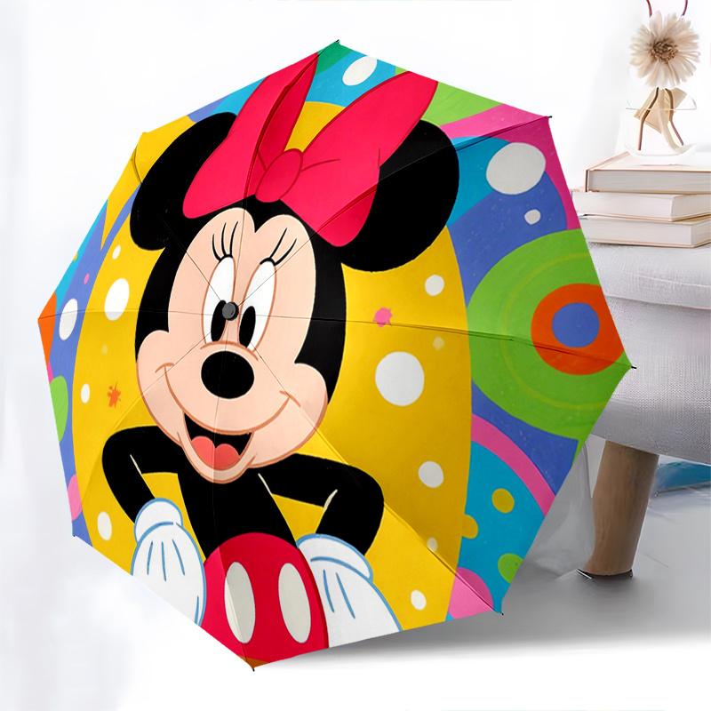 Minnie Mouse, Colorful Background Automatic Opening and Closing Umbrella, Compact Travel Umbrella, Lightweight and Portable, Suitable for Be