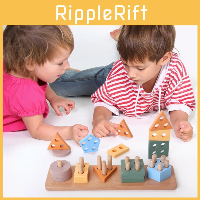 Wooden Geometric Shape Sorting Blocks For Early Learning And Preschool Education