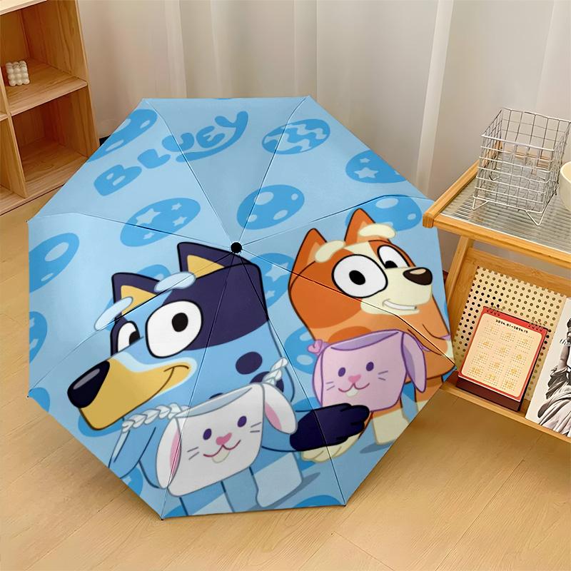 Bluey Print 8?Ribs Automatic Umbrella Wind Resistant Lightweight Folding Umbrella For Outdoor Travel