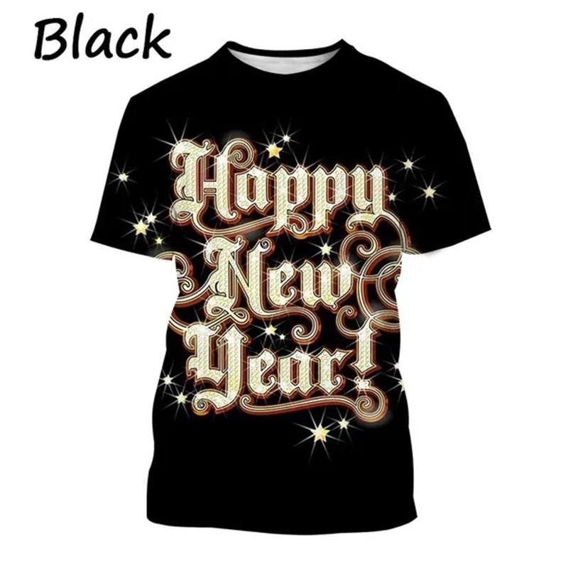 3D Tištěné Tričko Šťastný Nový Rok Pro Muže Ženy Osobnost Festival Nový Rok Tričko Topy Ležérní Oversized Trička Streetwear