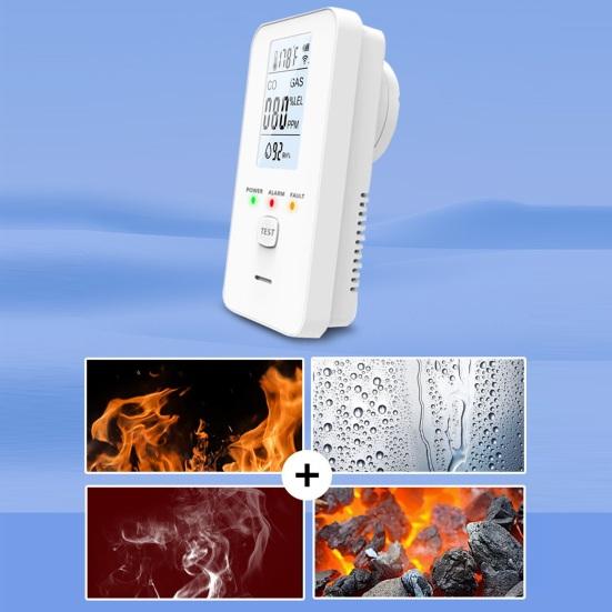 4-in-1 Gas & CO Detector with LCD Display Plug-in Natural Gas Carbon Monoxide Alarm Temperature & Humidity Monitor High Sensitivity Home RV Safety