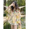1116 Korean Version of the New Doll Shirt Top Shirt Foreign Floral Fluffy Medium-sleeved Shirt Women's Summer
