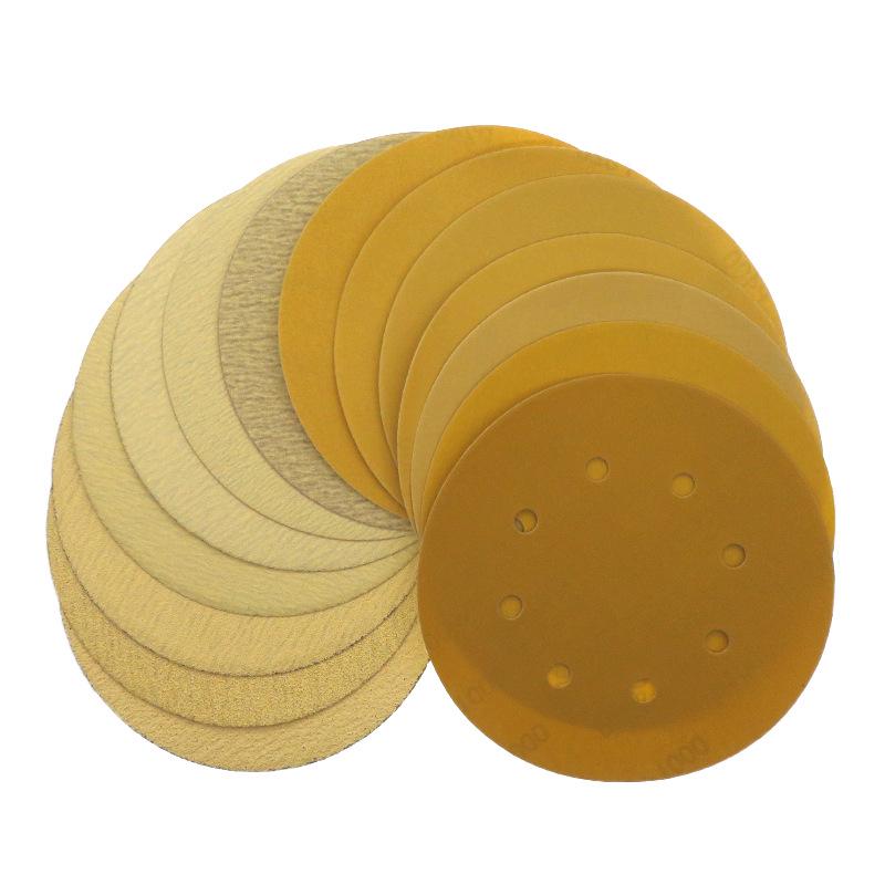 Yellow 7" 8-Hole Self-Adhesive Velvet-Backed Flocking Sandpaper Disc for Dry Metal Grinding & Polishing