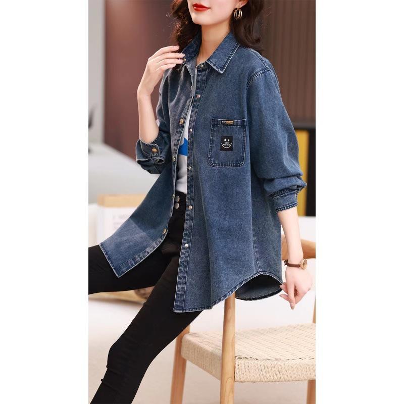 

Джинсовая рубашка женская большого размера куртка ранняя весна новая модная высококлассная многослойная рубашка 2XL