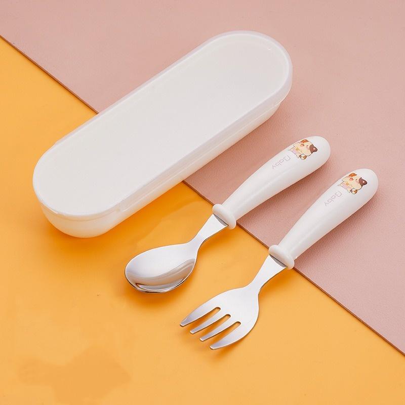 2pcs Children Spoon Forks Box Kids Stainless Steel Kids Cutlery Portable Baby Feeding Utensils Baby Spoons Baby Tableware Set