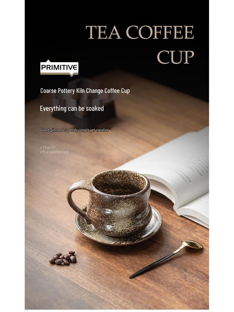 Handmade Retro Ceramic Coffee Cup and Saucer Set - Creative, Simple Design