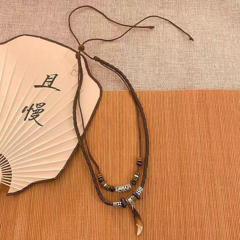 Wood Bead Beaded Butterfly Pendant Double Necklace Retro Ethnic Style Clavicle Chain Fashion Necklace Accessories Niche Design