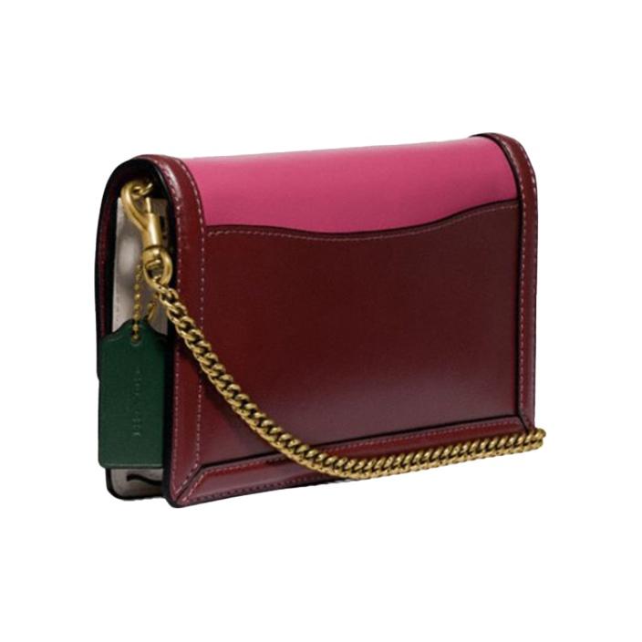 Coach Hutton Series Fashion Trend Color Block Leather Shoulder Crossbody Bag Women Bags Red Pink 889-B4CAH