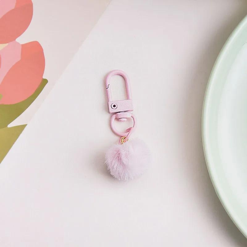 Colorful Milk Pendant Plush Ball Keychain with Macaron Shade and Revolving Buckle.