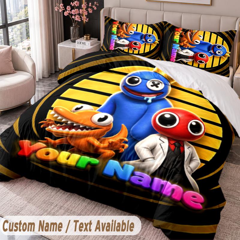 Custom Name Text 3Pcs Bedding Set Rainbow Friends Duvet Cover And Two Pillowcases