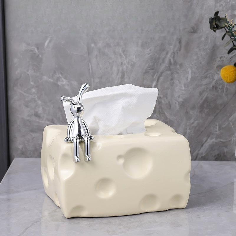 Cheese-Shaped Tissue Box -Durable Plastic Decorative Storage,Modern Luxury Home Decor,Suitable for Living Room,Bathroom,Kitchen