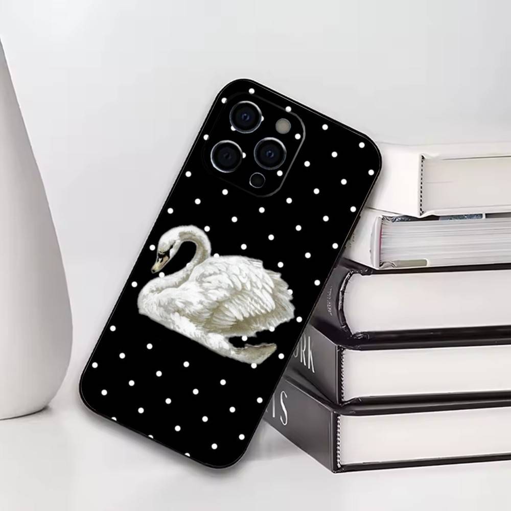 

Luxury Black White Swan Phone Case For iPhone17,16,15,14,13,12,11 Plus,Pro Others Soft Black Cover iPhone17