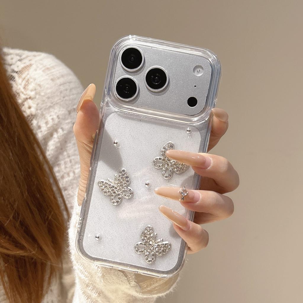 Light luxury flash diamond butterfly suitable for Apple 17Promax mobile phone case IP16/15/14 Epoxy 13 three-dimensional 12 women