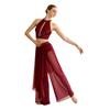 Traje de Danza Lírica para Mujer con Pedrería, Top sin Mangas tipo Camiseta sin Mangas, Pantalones de Malla con Superposición Irregular, Ropa de Baile