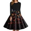 Women's Fashion O-Neck Casual Slim Fit Halloween Printed Long Sleeve Dress