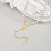 Fashion Stainless Steel Y Chain Rosary Beaded Pearl Cross Pendant Long Chain Sweater Chains Daily Wear