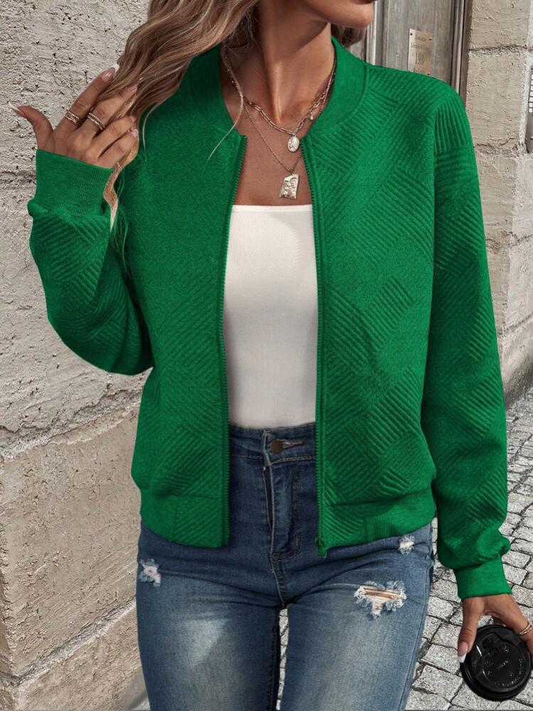 Plus Size Women Autumn Solid Color Zip-Up Jacket Long Sleeve Casual Loose Baseball Collar Casual Oversized Coat