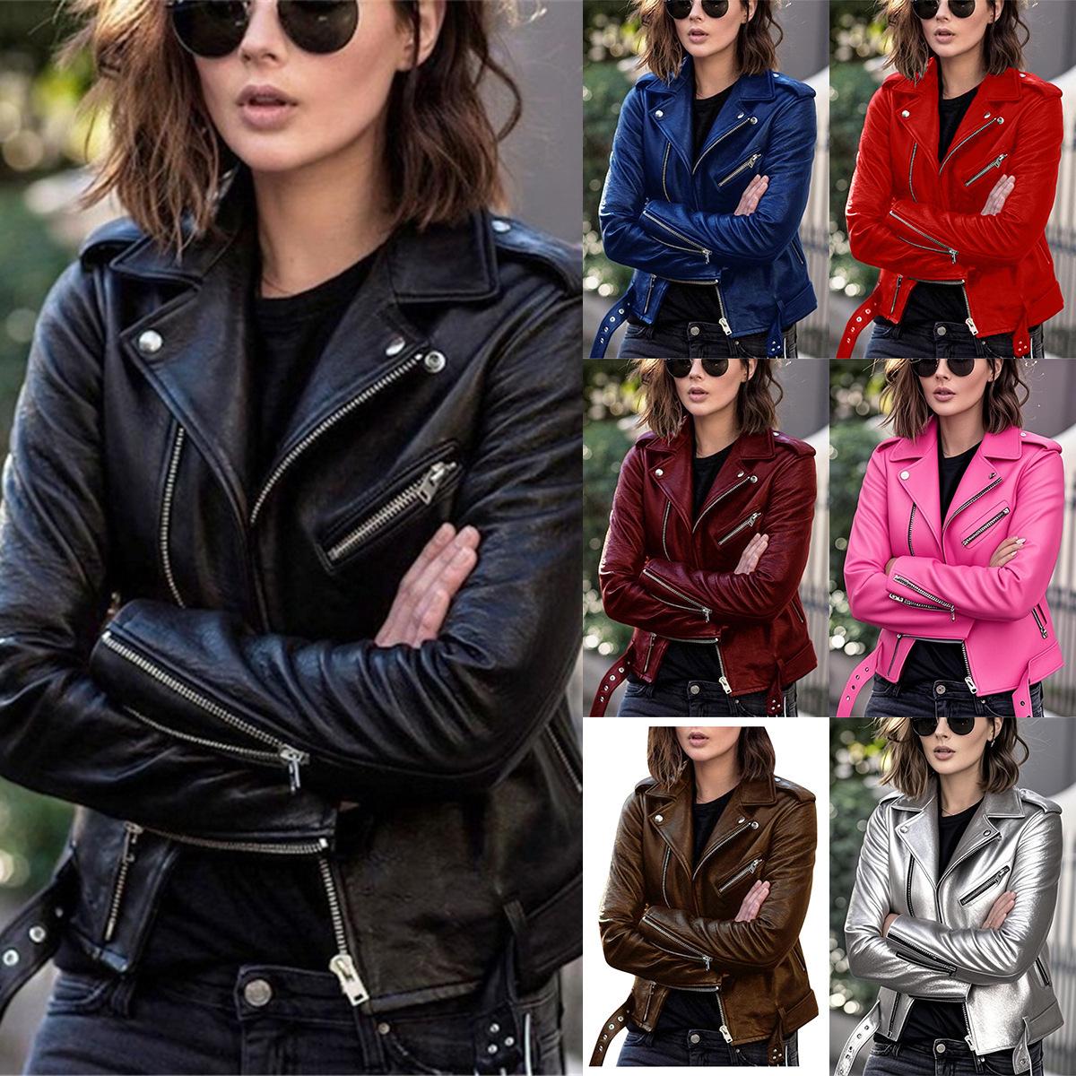 

Plus Size Women s PU Leather Motorcycle Jacket for Spring and Autumn XXXL