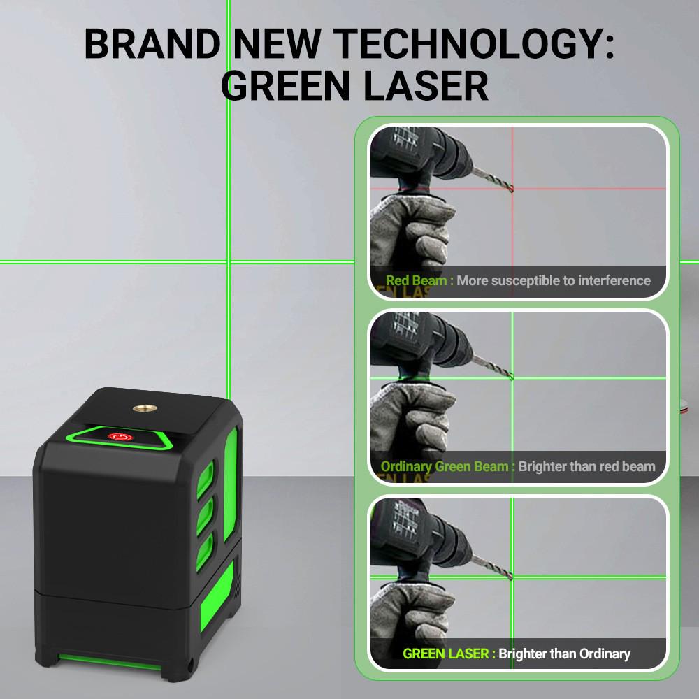 Компактний 2-лінійний зелений лазерний рівень з яскравим світлом та автоматичним кресленням ліній