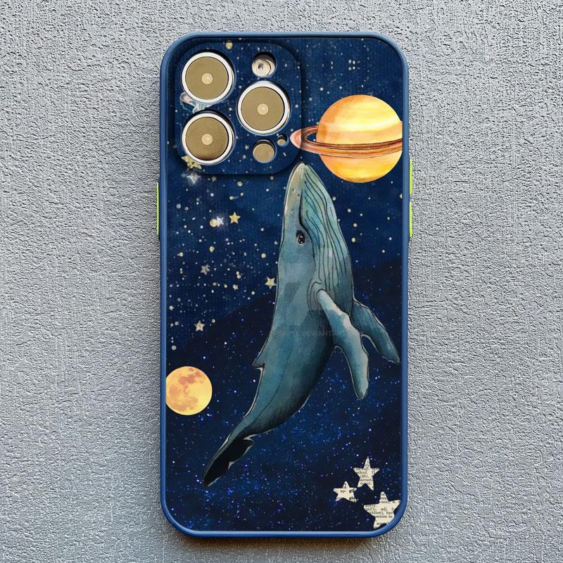 Space Ocean Whale Shark Swimming Phone Case For iPhone 16 15 14 11 12 13 Mini Pro Max Cover 15 14 7 8 Plus X XR X Fundas Shell