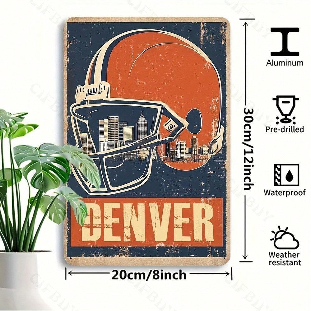 Denver Football Aluminum Sign Vintage Distressed Aluminium Plaque Waterproof Wall Decor Home Bar Garage