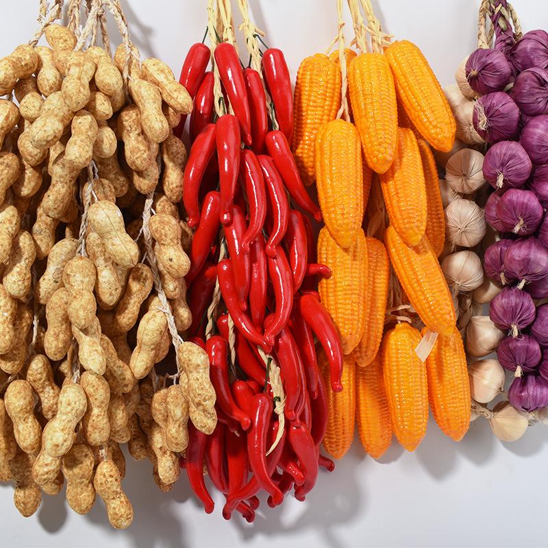 Brocheta Artificial de Chile Rojo, Ajo, Cacahuete y Maíz para Decoración de Fiesta de la Cosecha