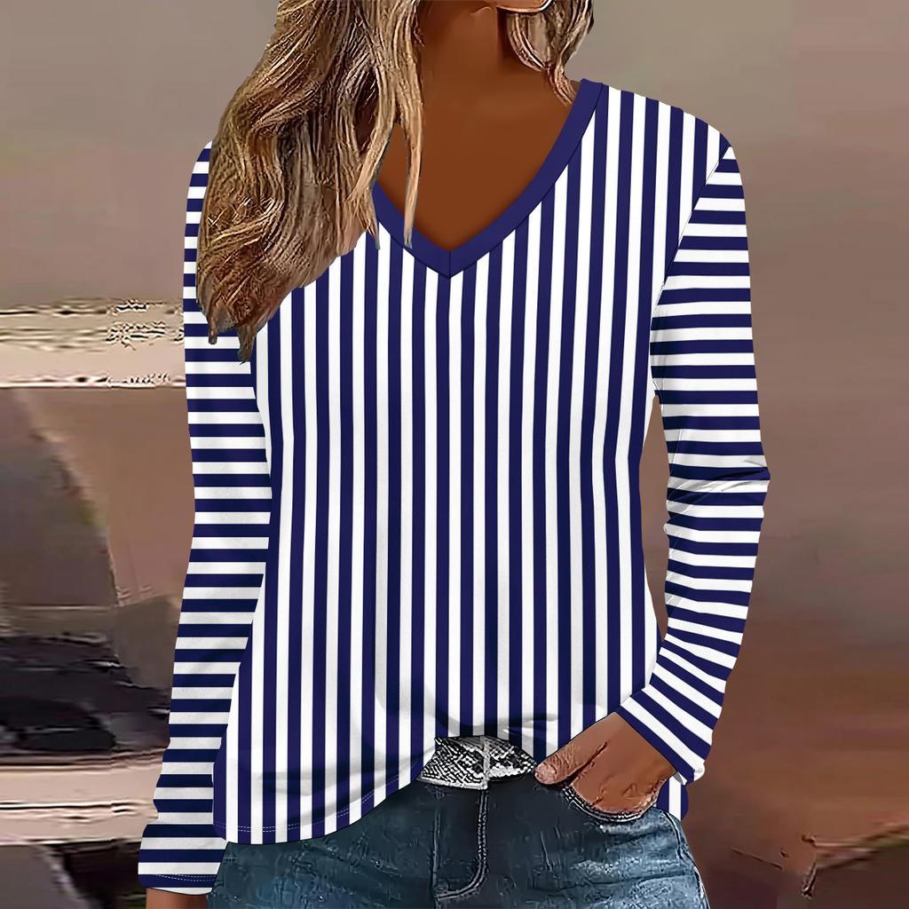 Summer new fashion women's casual long-sleeved printed T-shirt