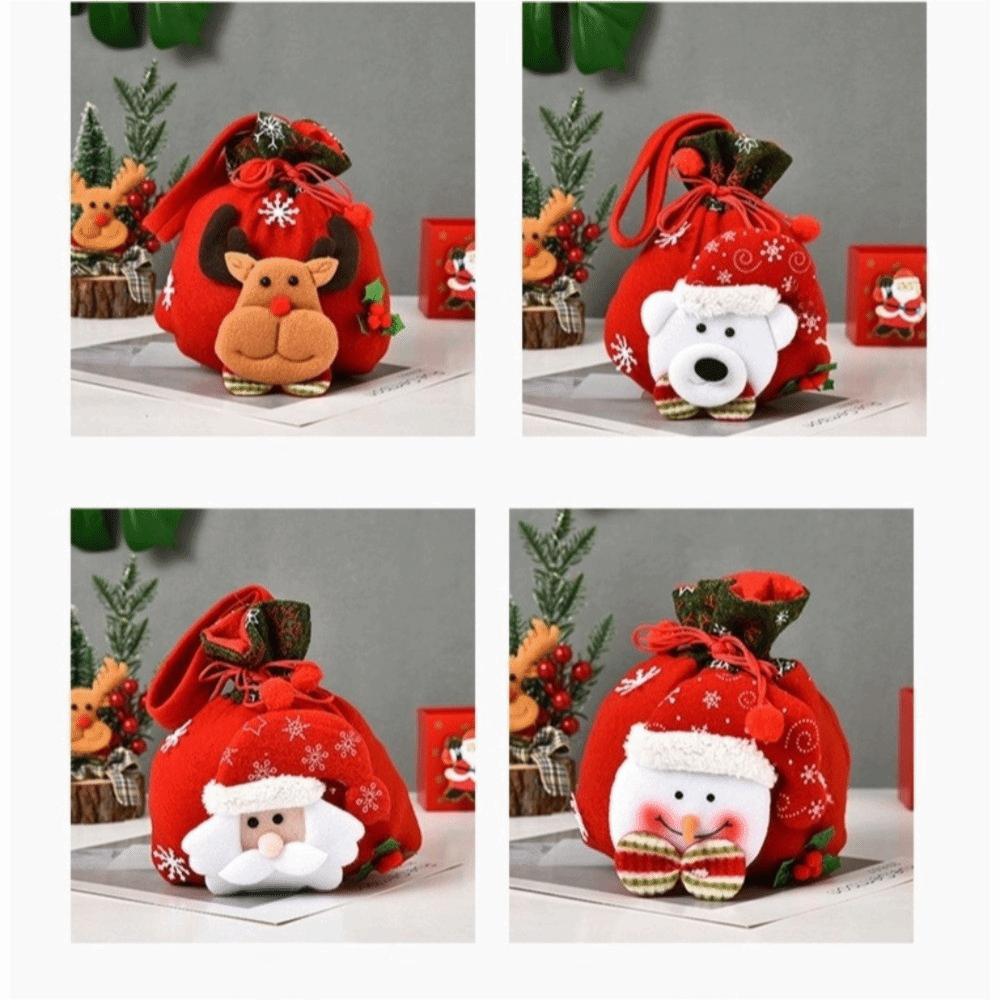 Flannel Santa Gift Bag Drawstring Closure Candy Gift Bag  Christmas Decoration