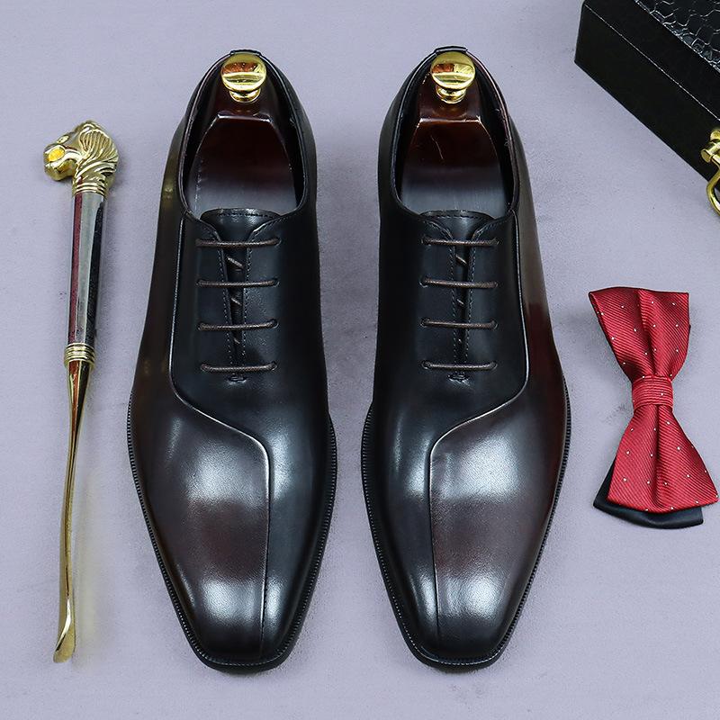Brand Designer Mixed Color Oxford Dress Shoes Men Genuine Leather Handmade Lace Up Business Office Formal Wedding Shoes