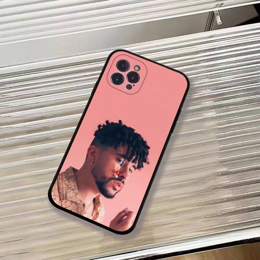 Hot Singer B-Bad Bunny Phone Case For iPhone 17,16,15,14,13,12,11 Plus,Pro Max,XS,Soft Silicone Black Cover