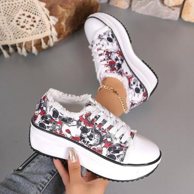 Chaussures de toile décontractées à plateforme grande taille, graffiti, printemps et automne, nouvelles chaussures basses à lacets pour femmes
