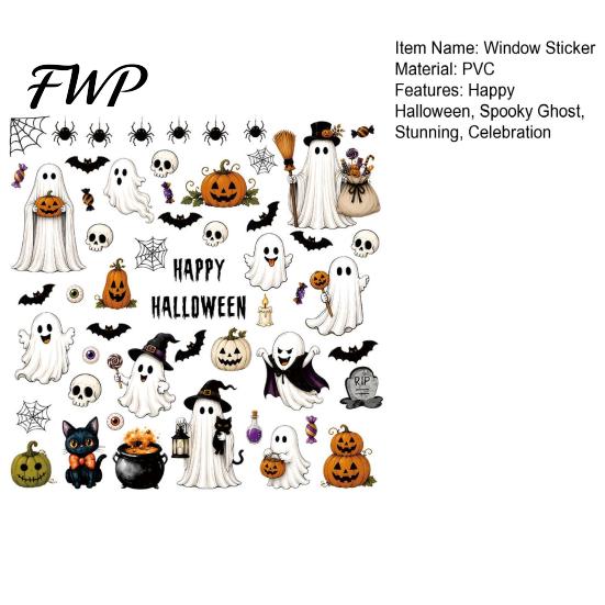 PVC Window Decal 6 Sheets Halloween Clings, Spooky Ghost Pumpkin Bat Wall Sticker Sticker, Reusable Static Glass Decals for Holiday Party Home Decor