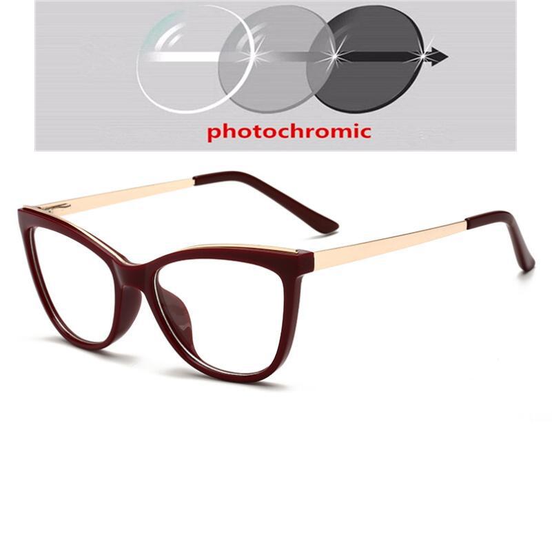 Anti Blue Light Cat Eye Prescription Eyeglasses Women Tea Frame Oval Nearsighted Glasses  Female 0 -0.5 -0.75 -1.0 To -6.0