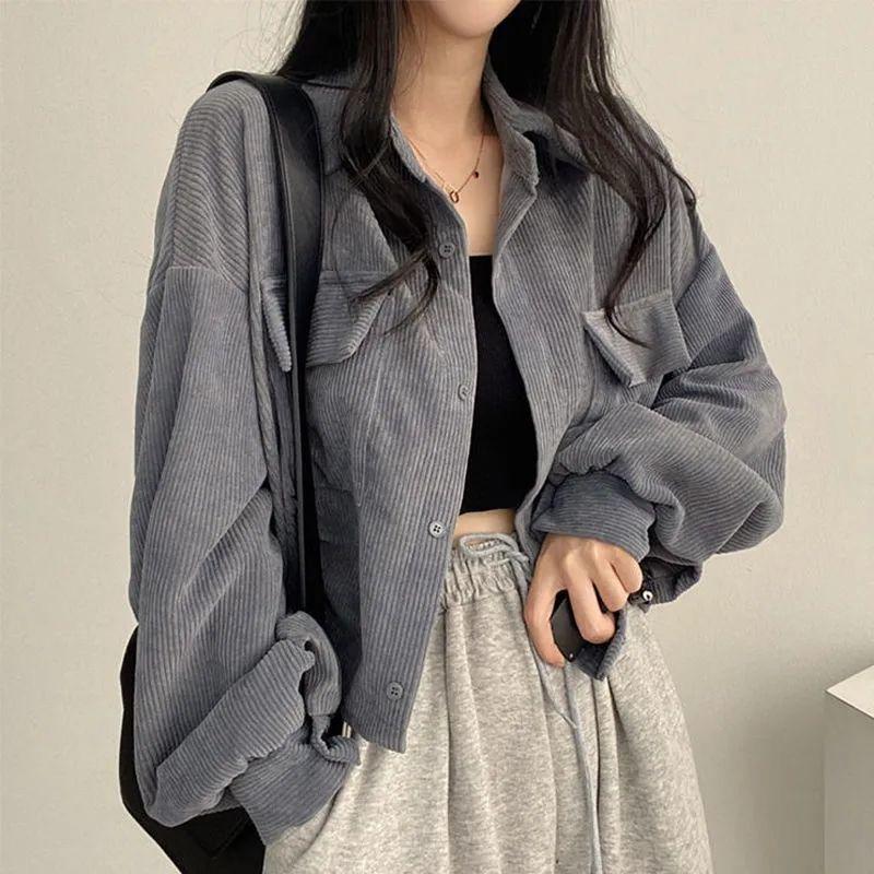 French Retro Corduroy Lapel Short Jacket - Women's Petite Trendy Casual Fall/Winter Coat