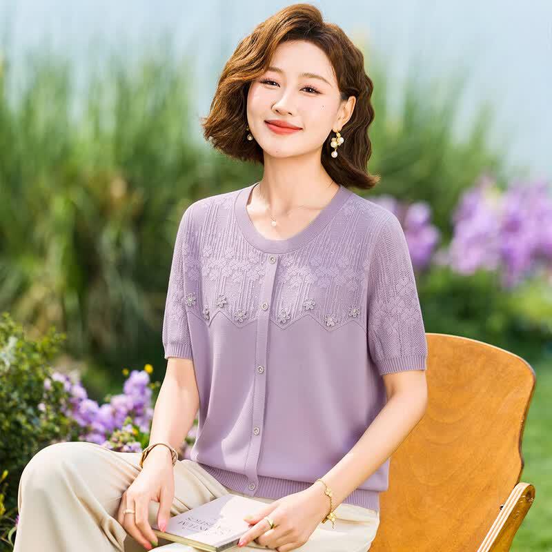 KAVON Women s 3D Floral Rhinestone Knit Top 3XL фиолетовый