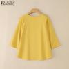 ZANZEA Damen Casual Rundhals Einfarbig Sommer 3/4 Ärmel Bluse