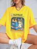 Cat Playing Computer Games Printed TShirts Womens Summer Cotton Short Sleeve T Shirt Loose ONeck Soft Tops Basic Woman Clothes