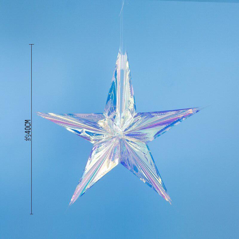 3D Neon Lights Five-pointed Star Pull Flower Pendant Christmas Decorations Home Decorations Fake Star Pendants Party Supplies