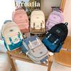 Color Blocked Letter Embroidery Student Backpack With Plush Pendant For Daily Use
