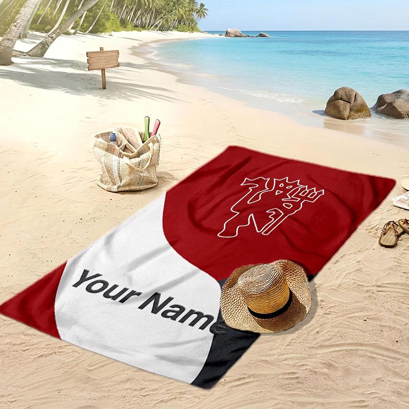 Manchester United Personalizovaný Potisknutý Plážový Ručník Fotbalové Logo Podpora Vlastní Jméno Text Absorpční Ručník Pro Sport Cestování Speciální Dárek